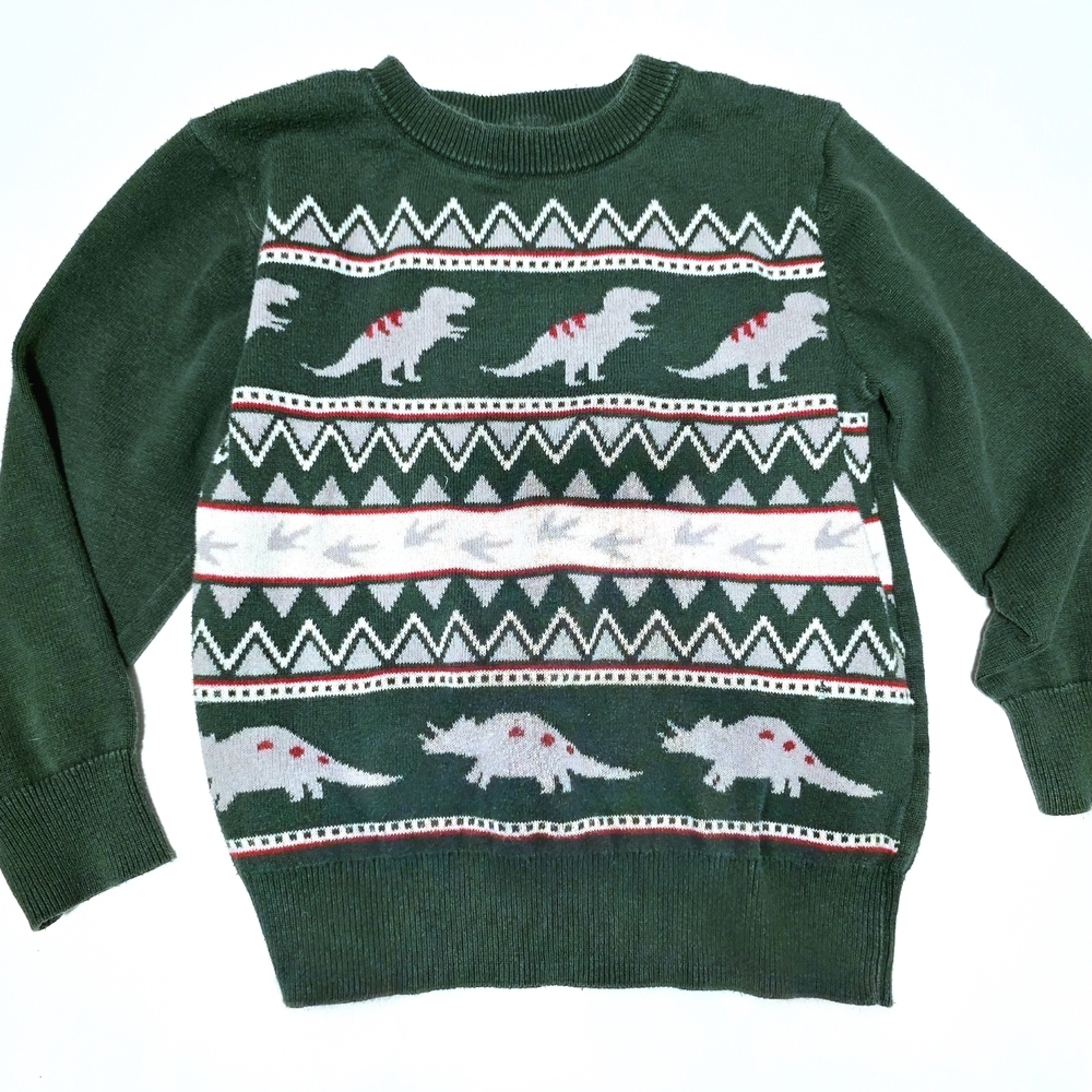 Andy & Evan Forest Green Sweater with Geometric Dino Design